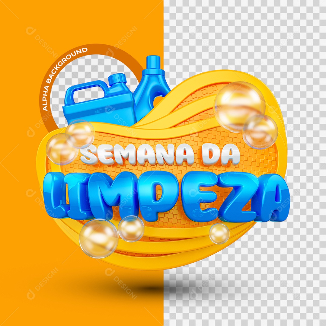 Semana da Limpeza Selo 3D Amarelo e Azul para Composição PSD