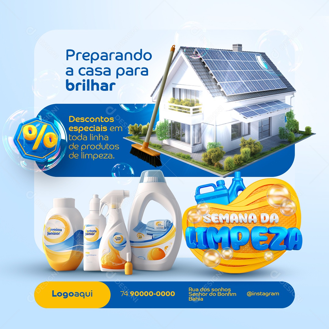 Supermercado Semana da Limpeza Preparando a Casa para Brilhar Social Media PSD Editável