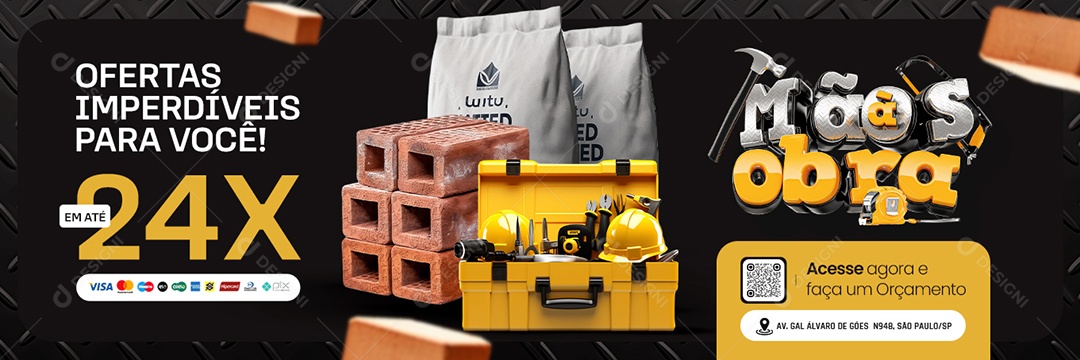 Banner Mãos à Obra Construção Ofertas Imperdíveis Social Media PSD Editável