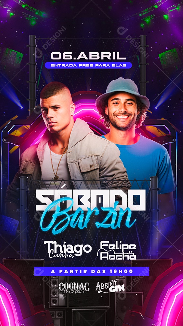 Story Flyer Sábado Barzin Thiago Cunha Felipe Rocha Social Media PSD Editável