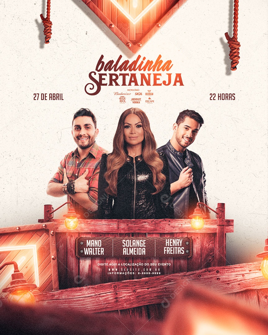 Flyer Baladinha Sertaneja Mano Walter Solange Almeida Henry Freitas Social Media PSD Editável