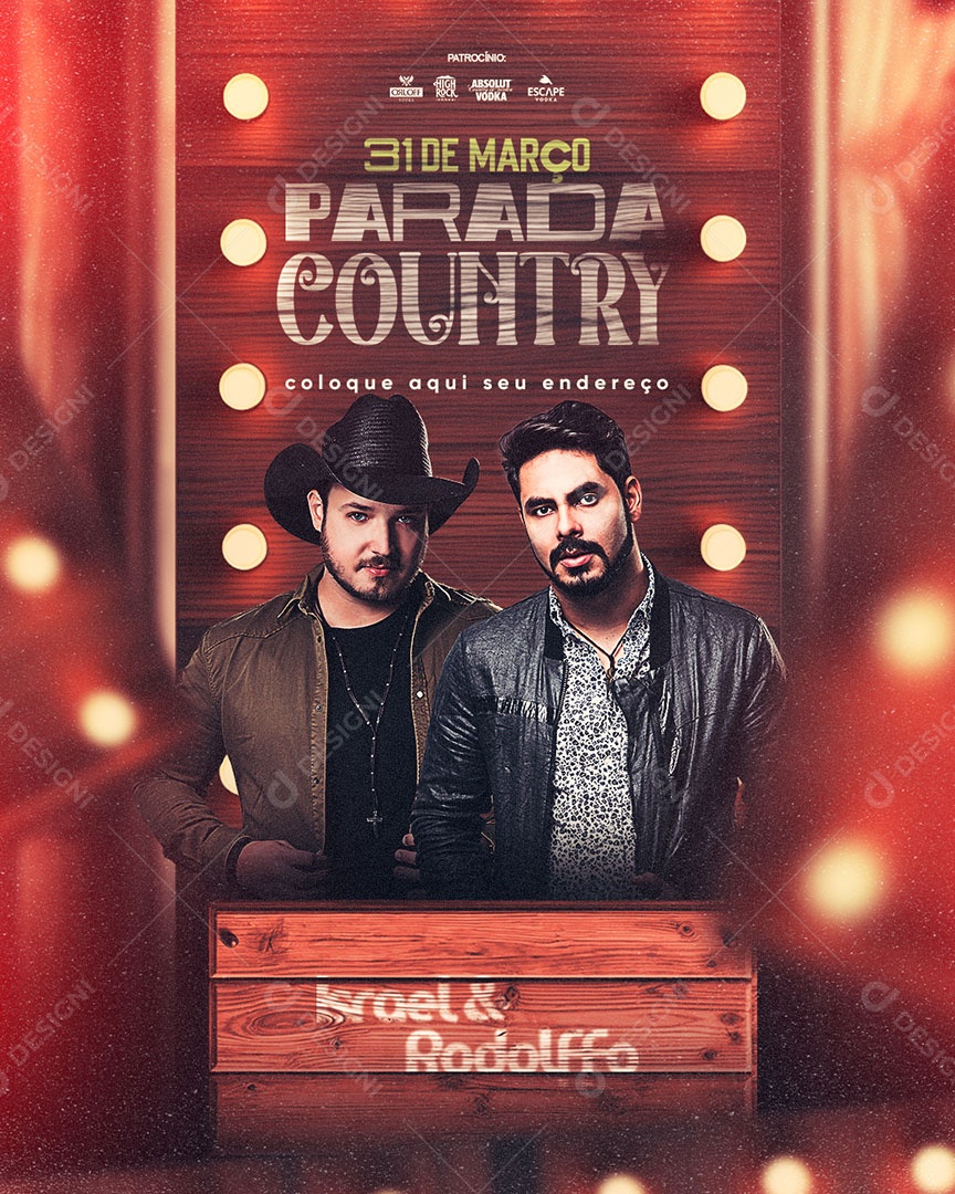 Flyer Parada Country Israel e Rodolffo Social Media PSD Editável