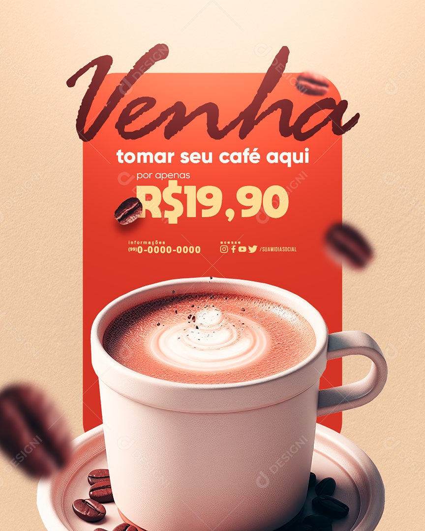 Venha Tomar seu Café Aqui Social Media PSD Editável