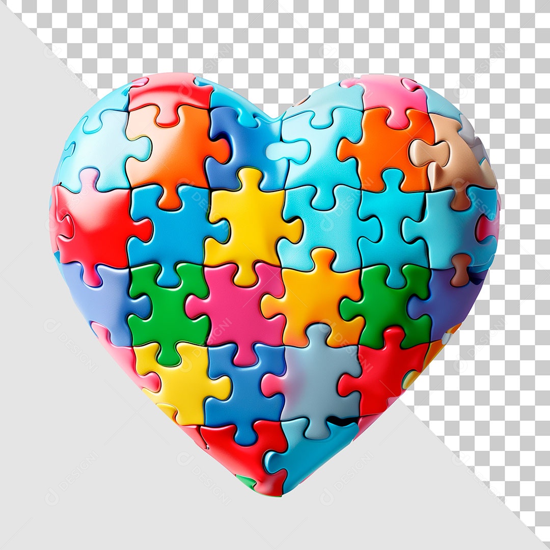 Coração de Quebra Cabeça Elemento 3D para Composição PSD