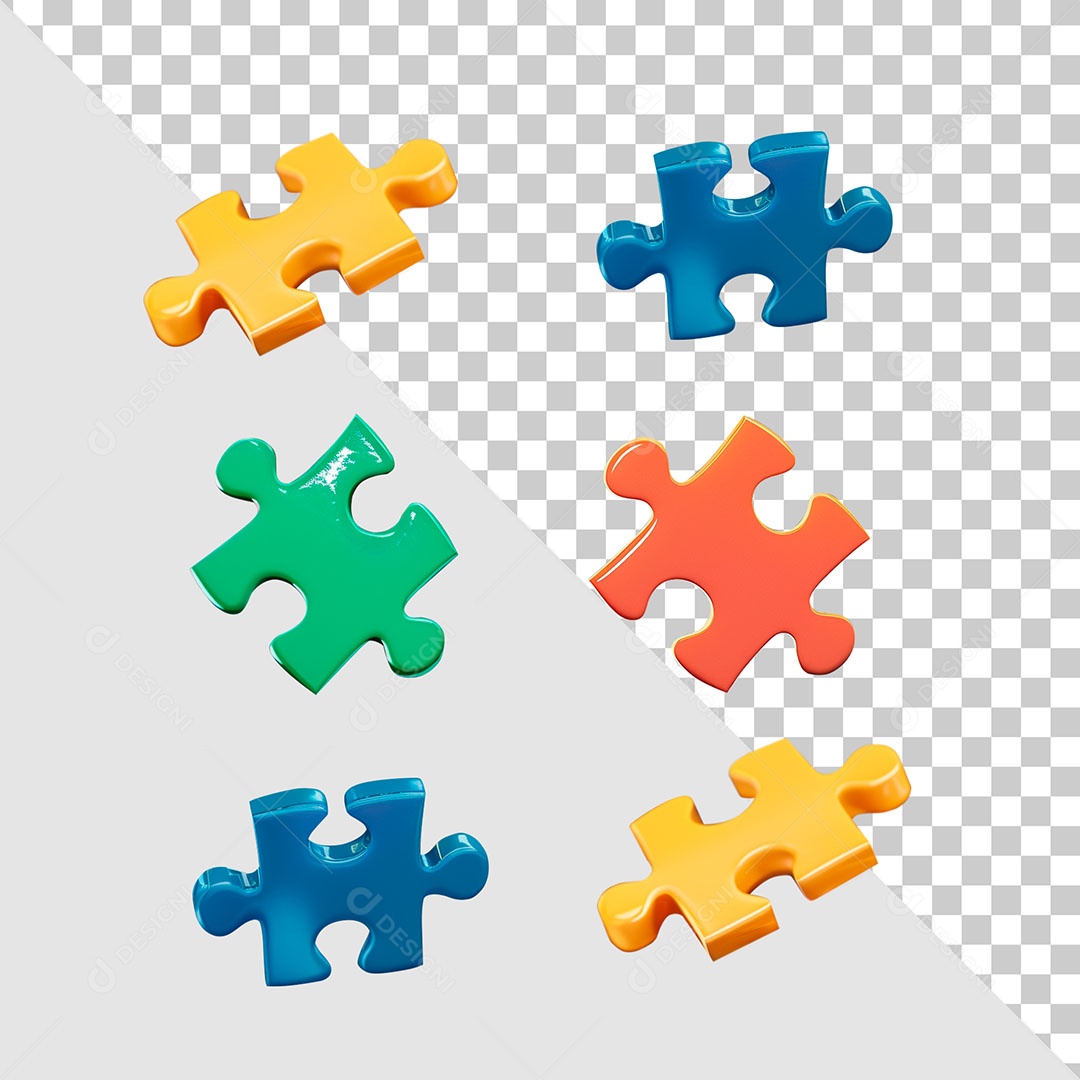 Peças de Quebra Cabeça Elemento 3D de Abril Azul para Composição PSD