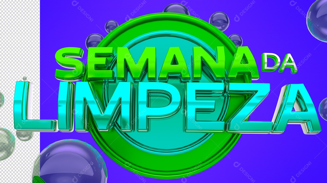 Semana da Limpeza Selo 3D Verde Azul para Composição PSD