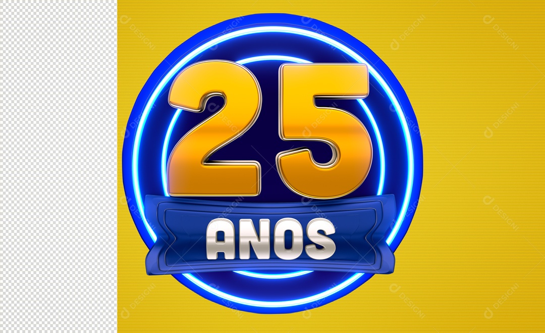 Aniversário 25 Anos Selo 3D para Composição PSD