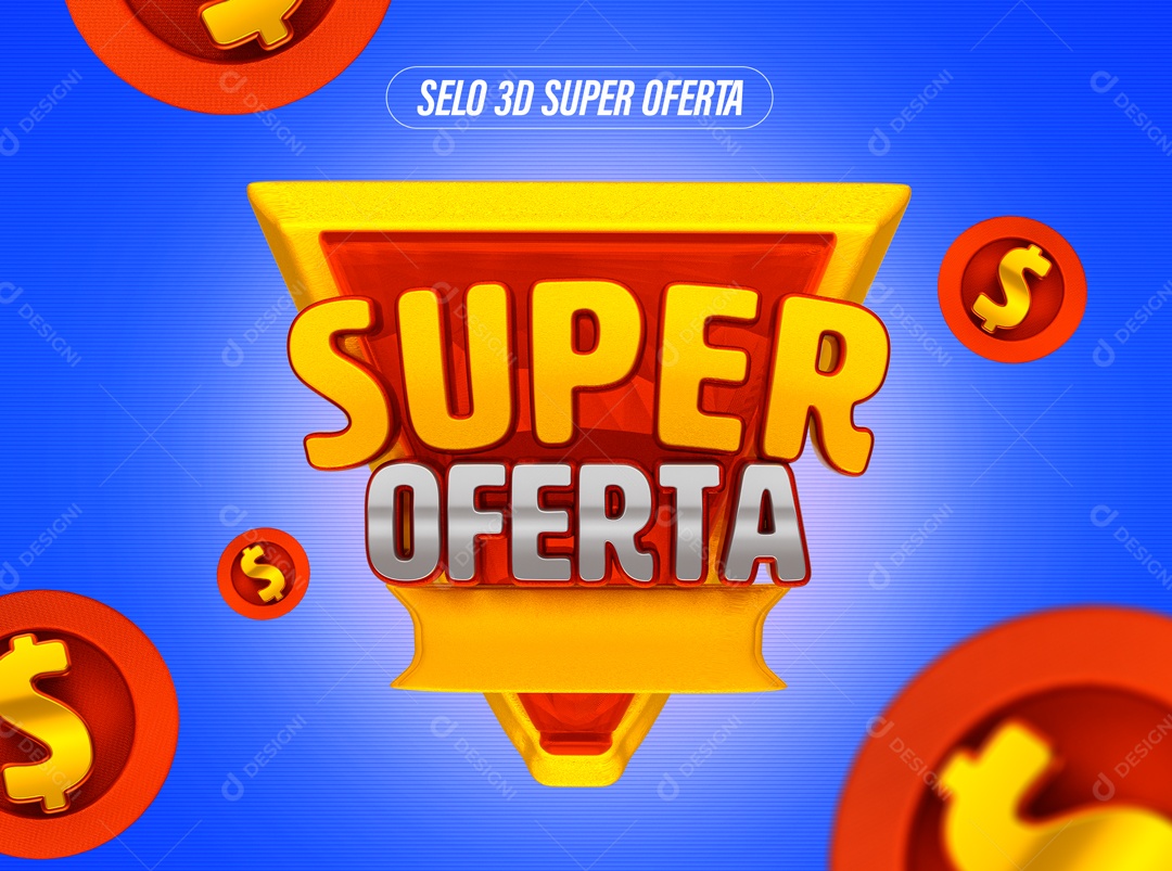 Super Ofertas Selo 3D Laranja Branco para Composição PSD