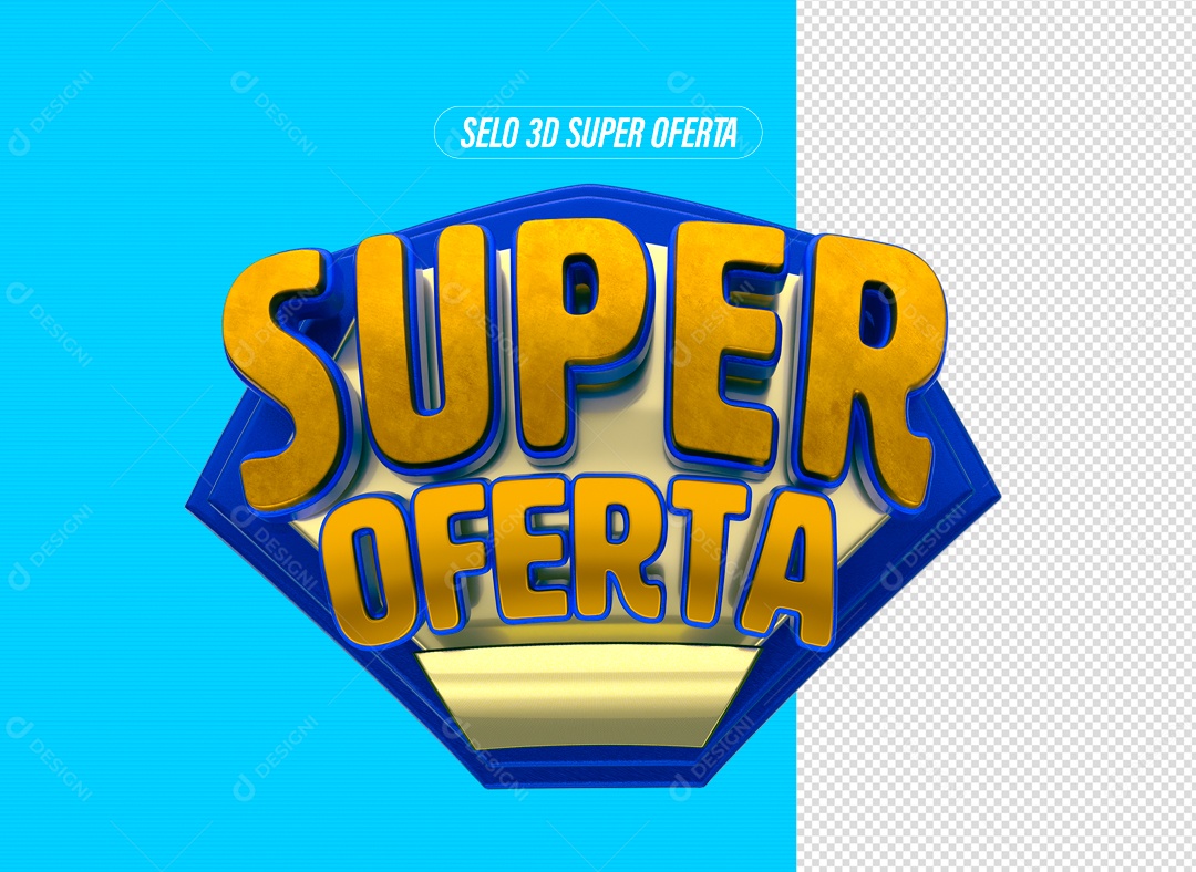 Super Oferta Selo 3D Laranja Azul para Composição PSD