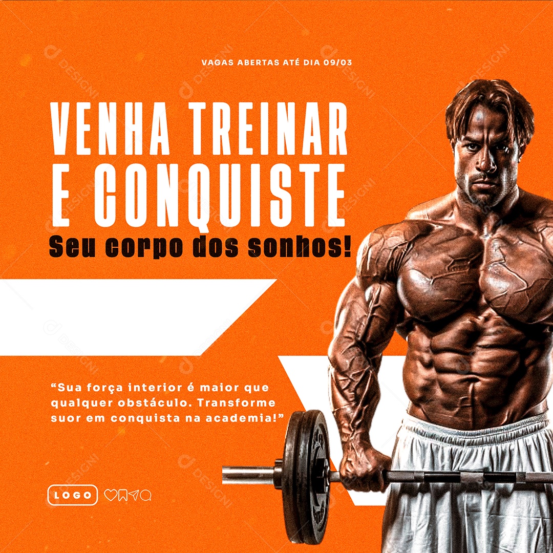 Academia Venha Treinar e Conquiste seu Corpo dos Sonhos Social Media PSD Editável