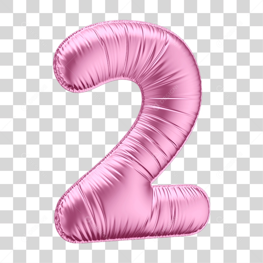 Número 2 em Forma de Balão Rosa PNG Transparente