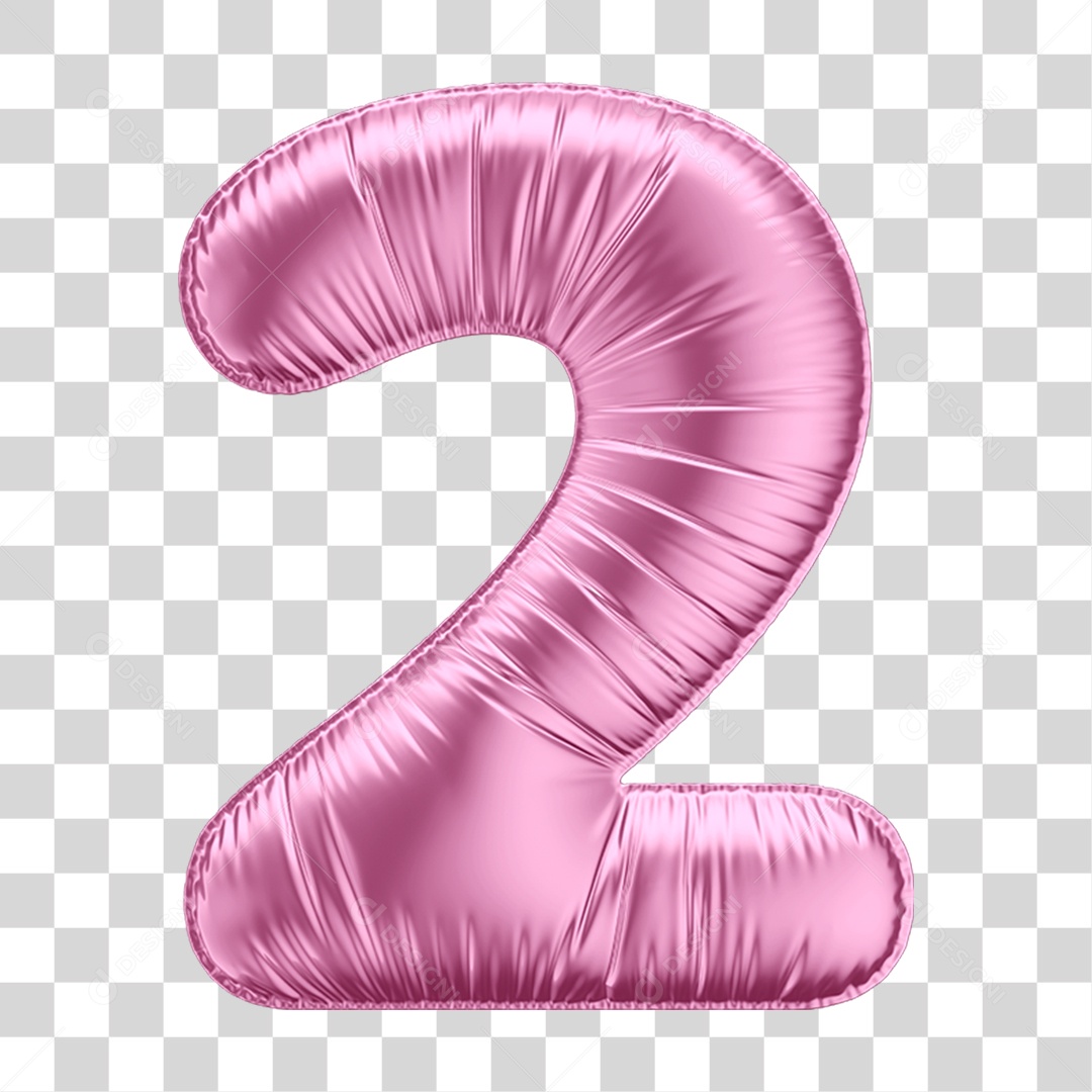 Número 2 em Forma de Balão Rosa PNG Transparente