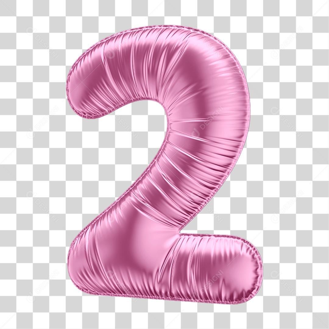 Número 2 em Forma de Balão Rosa PNG Transparente