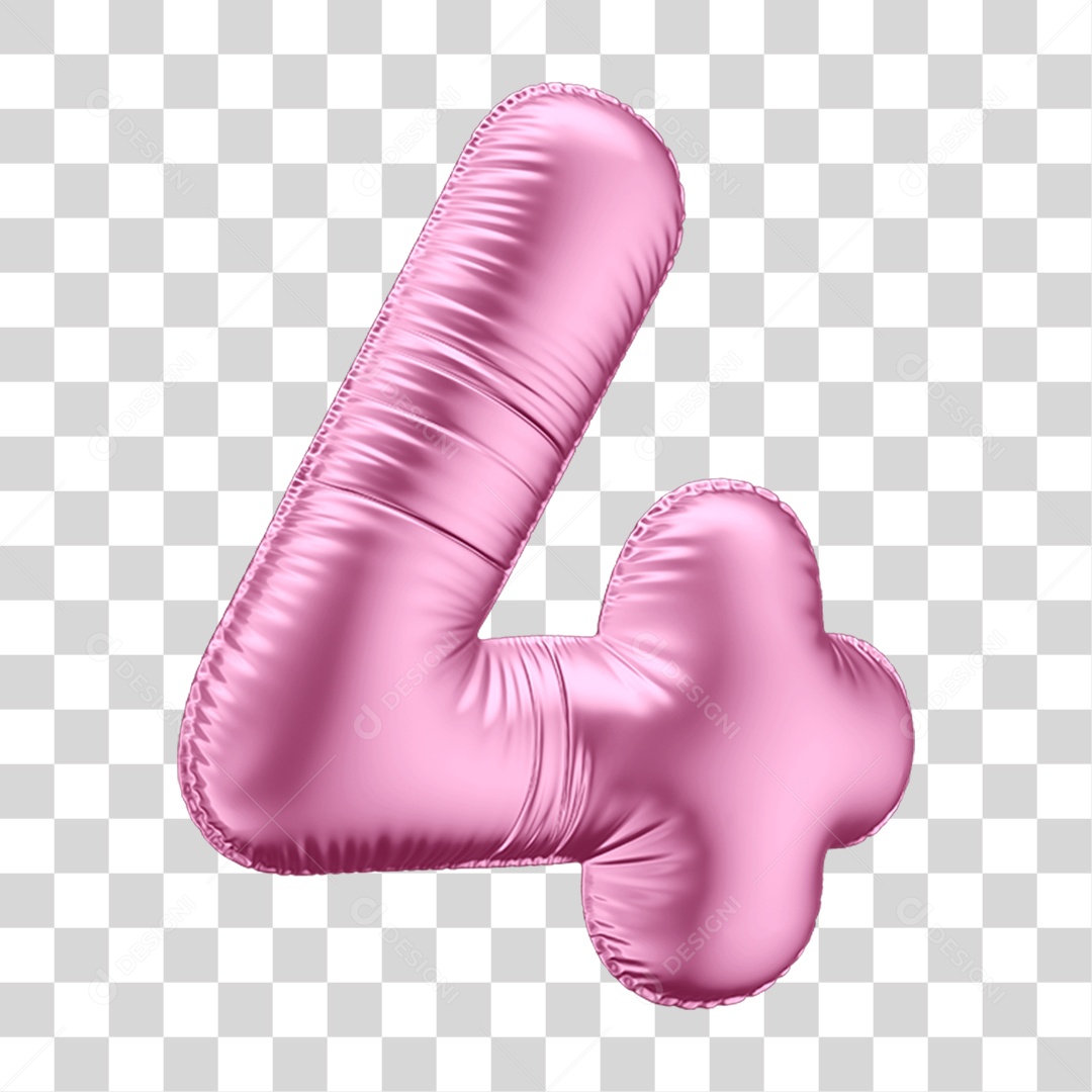 Número 4 em Forma de Balão Rosa PNG Transparente
