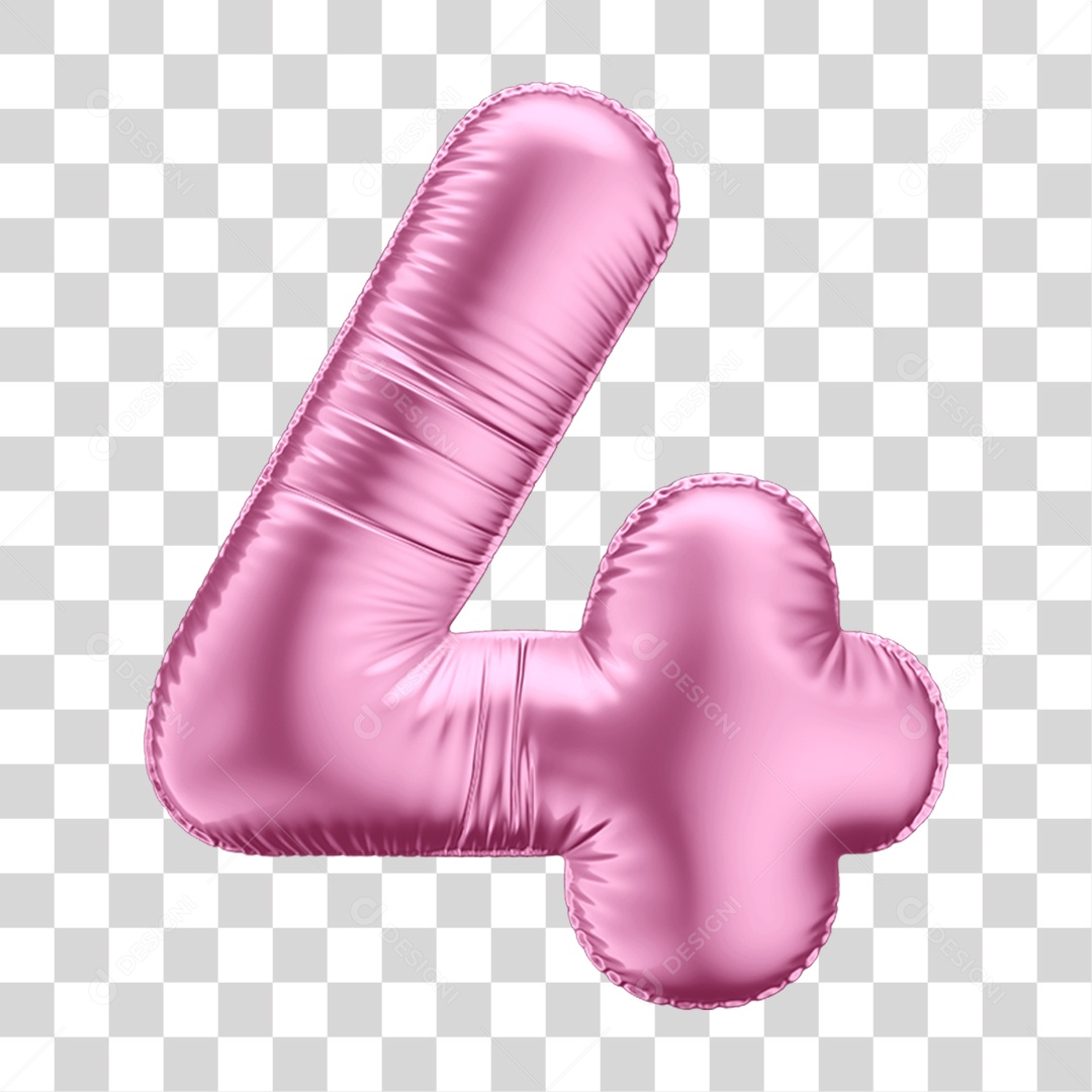 Número 4 em Forma de Balão Rosa PNG Transparente