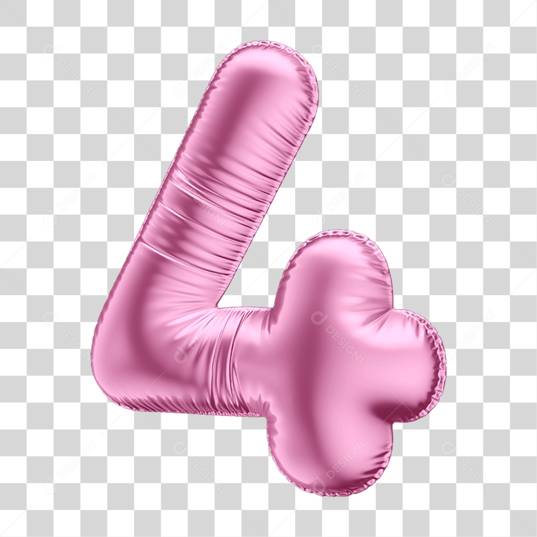Número 4 em Forma de Balão Rosa PNG Transparente