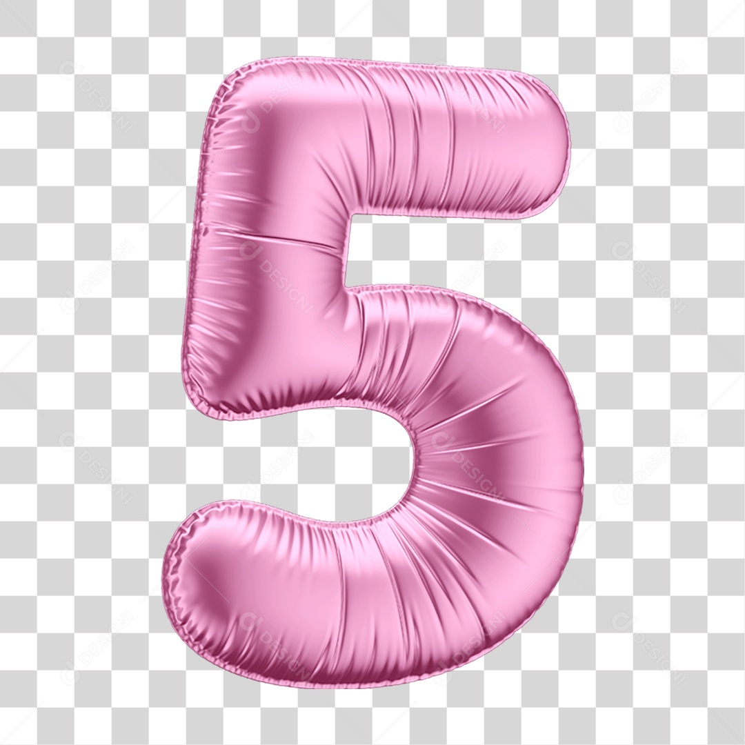 Número 5 em Forma de Balão Rosa PNG Transparente