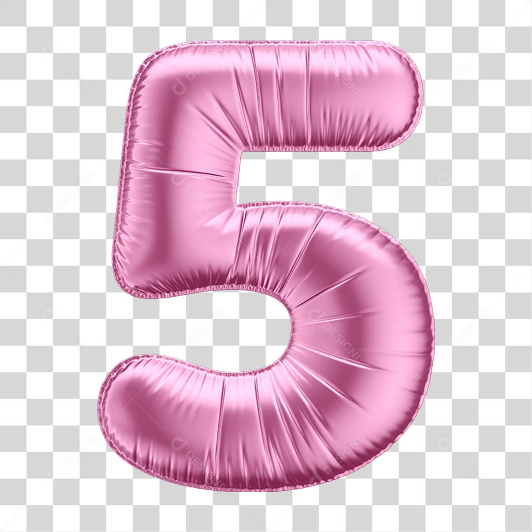 Número 5 em Forma de Balão Rosa PNG Transparente
