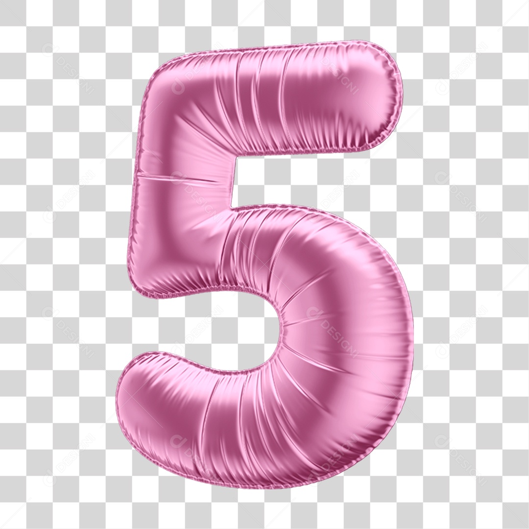 Número 5 em Forma de Balão Rosa PNG Transparente