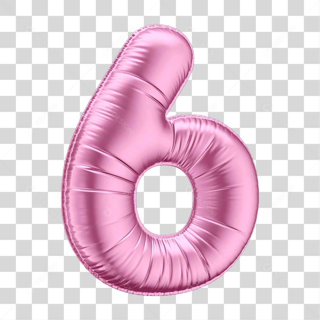 Número 6 em Forma de Balão Rosa PNG Transparente