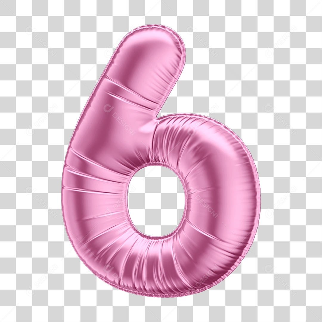 Número 6 em Forma de Balão Rosa PNG Transparente