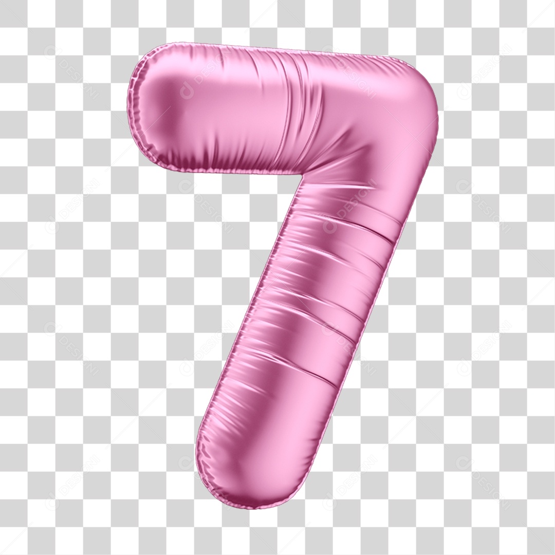 Número 7 em Forma de Balão Rosa PNG Transparente