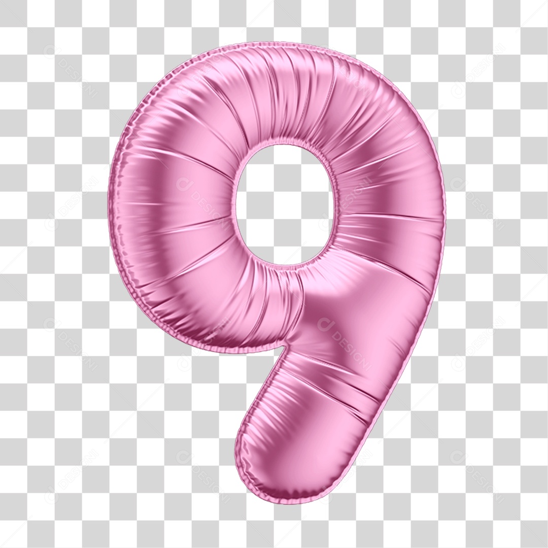 Número 9 em Forma de Balão Rosa PNG Transparente