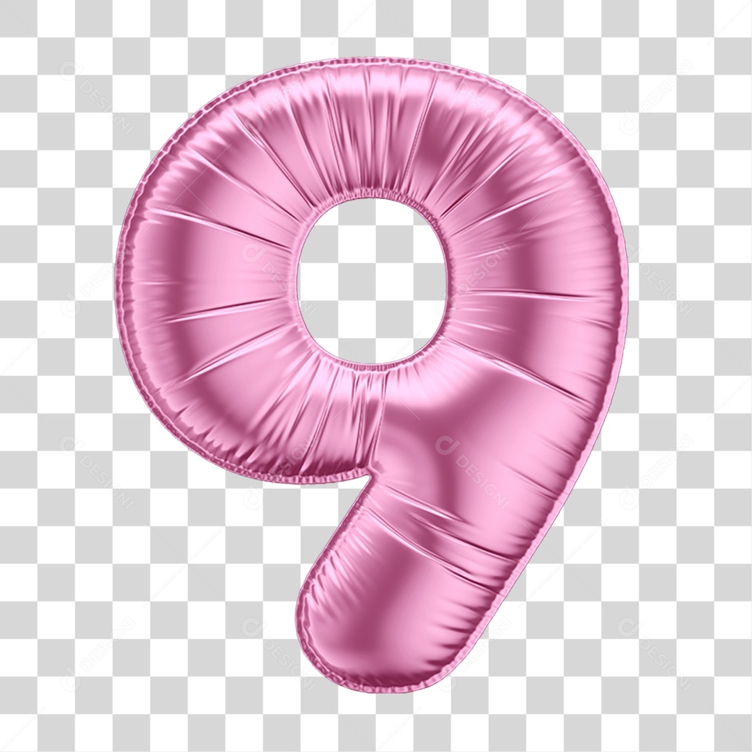 Número 9 em Forma de Balão Rosa PNG Transparente