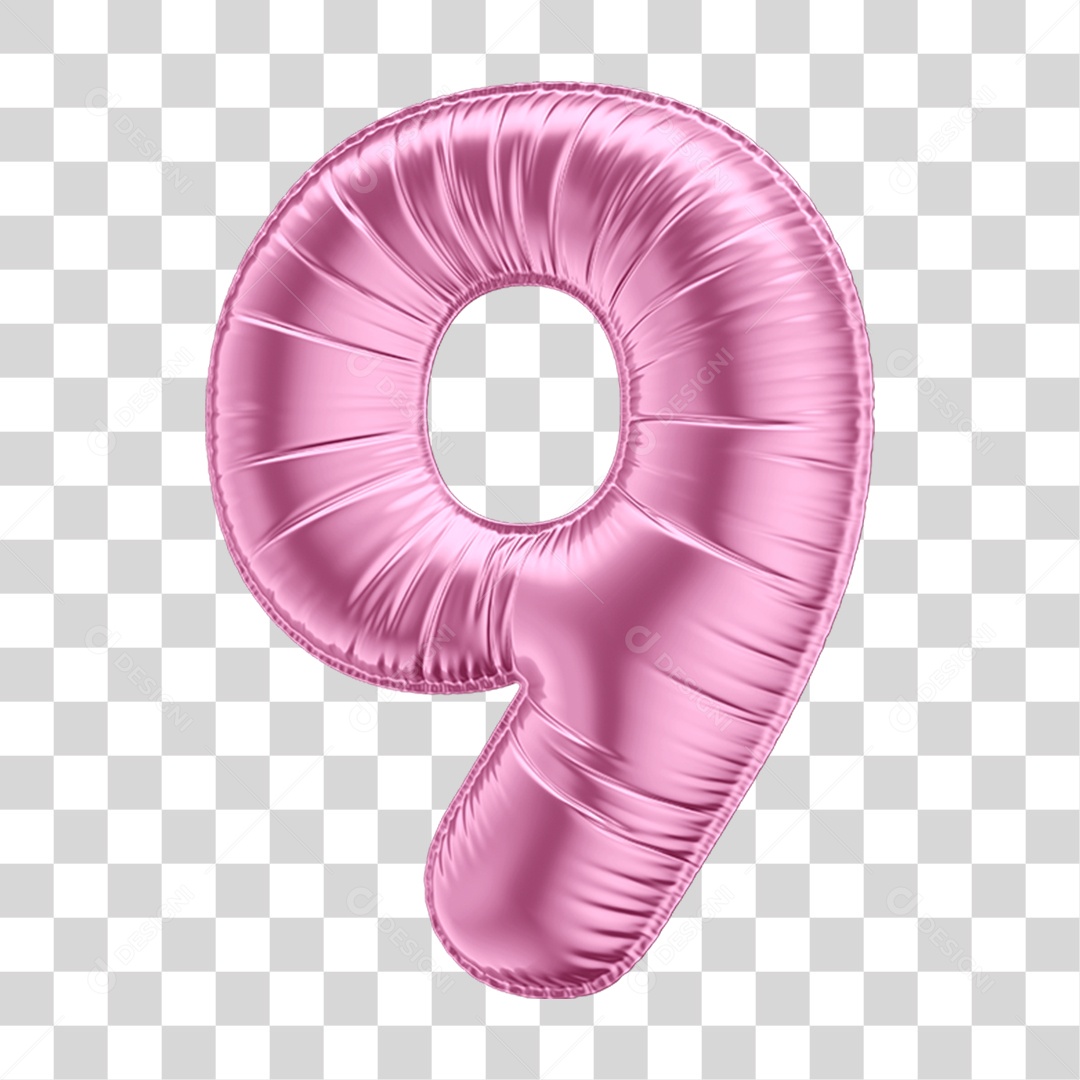 Número 9 em Forma de Balão Rosa PNG Transparente