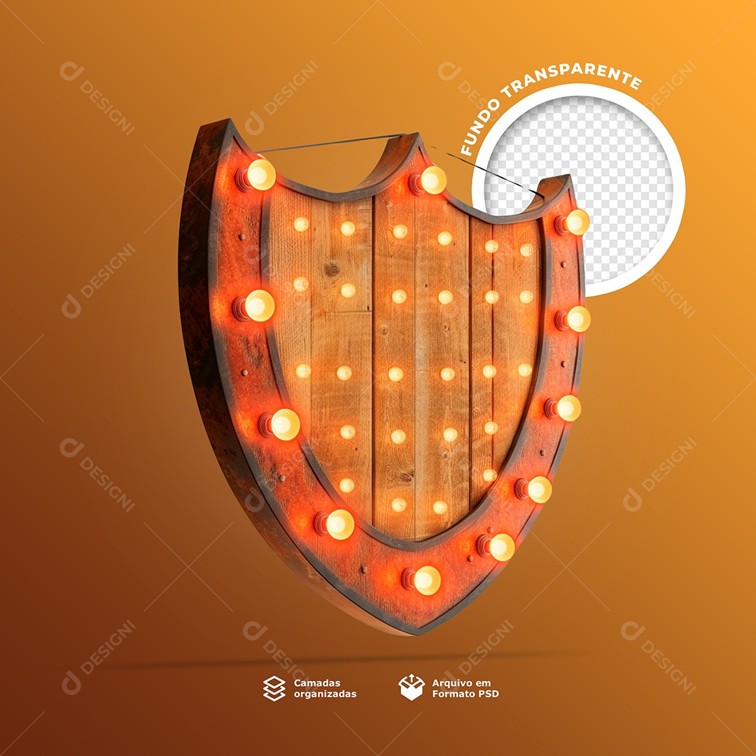 Placa de Madeira 3D com Luzes Elemento para Composição PSD