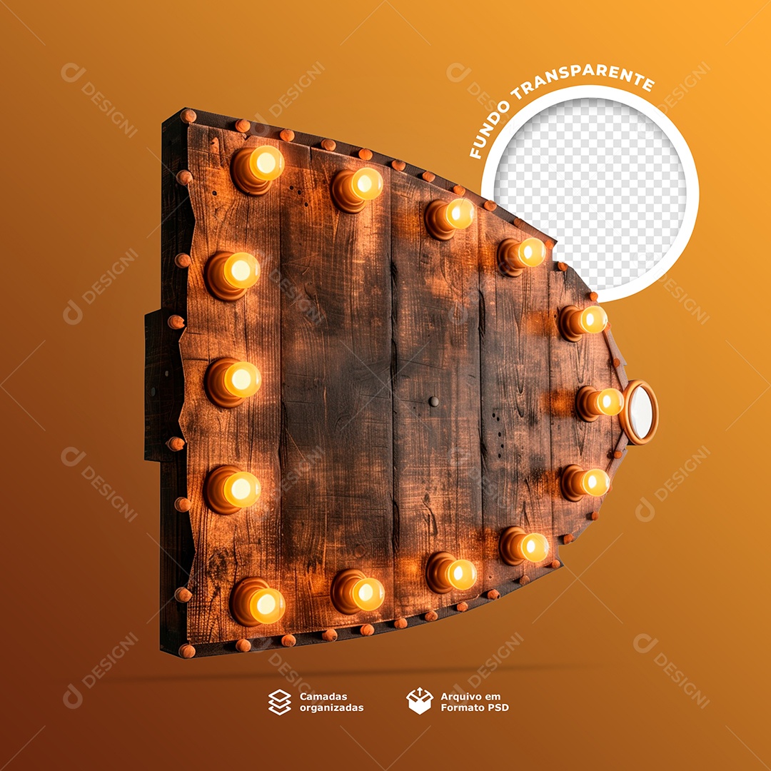Elemento 3D Placa de Madeira com Luzes para Composição PSD