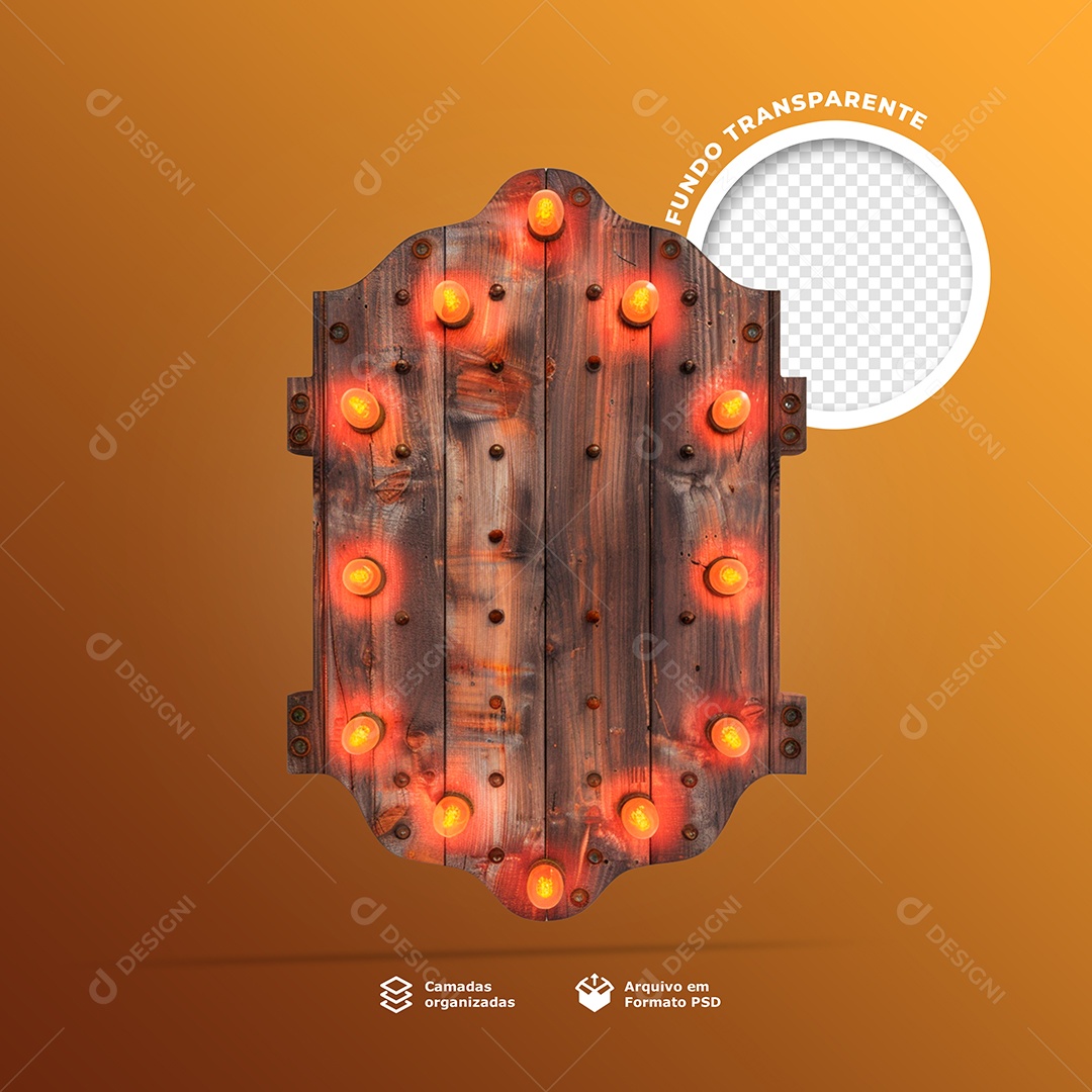 Elemento 3D Placa de Madeira com Luzes para Composição PSD