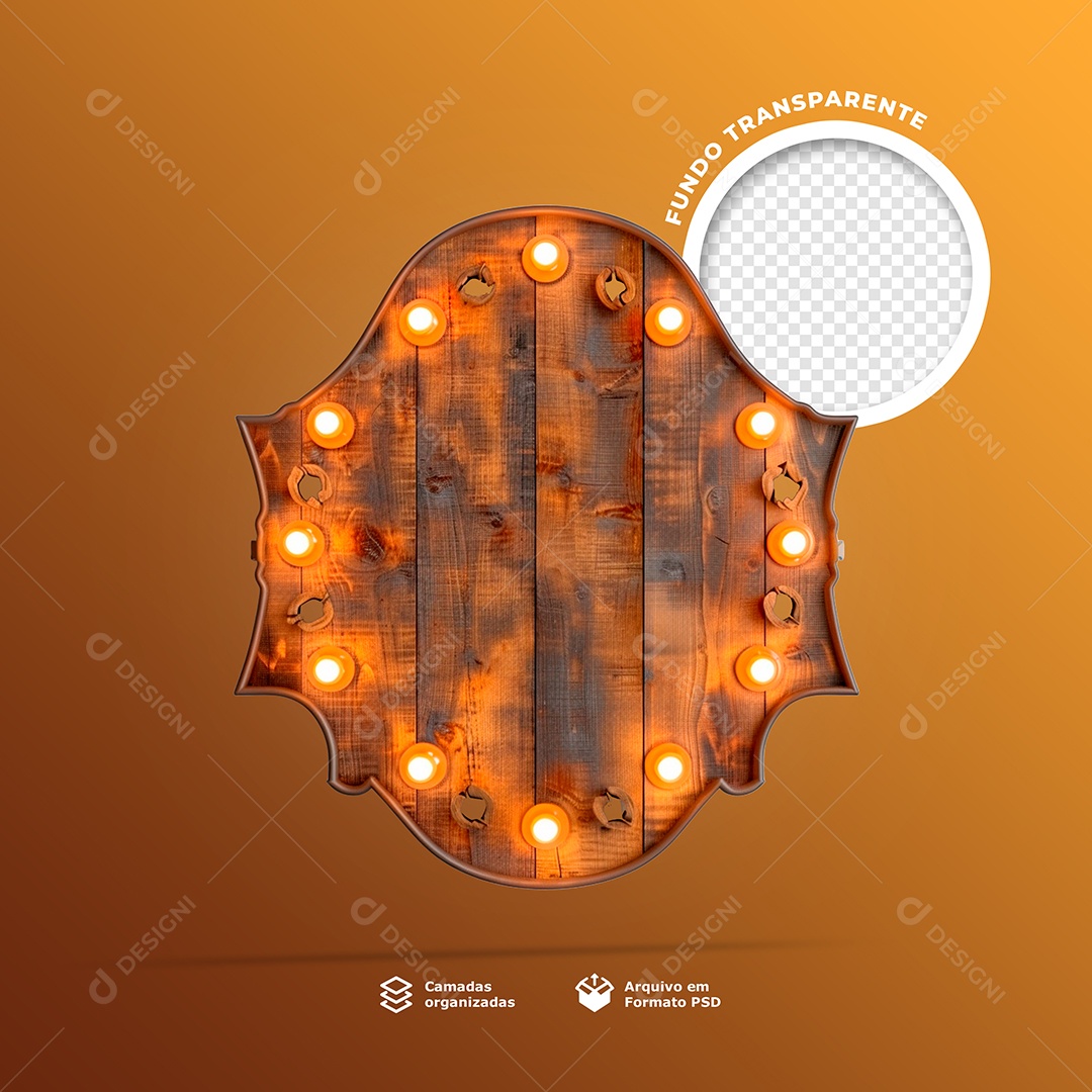 Elemento 3D Placa de Madeira com Luzes para Composição PSD