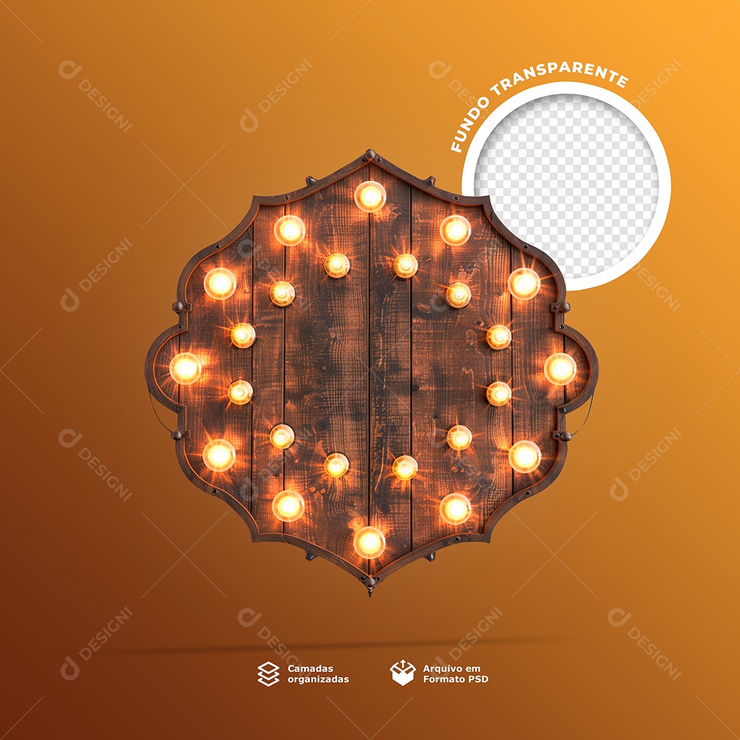 Elemento 3D Placa de Madeira com Luzes para Composição PSD