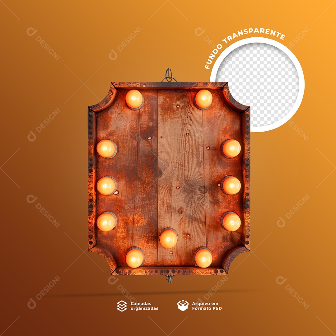 Elemento 3D Placa de Madeira com Luzes para Composição PSD