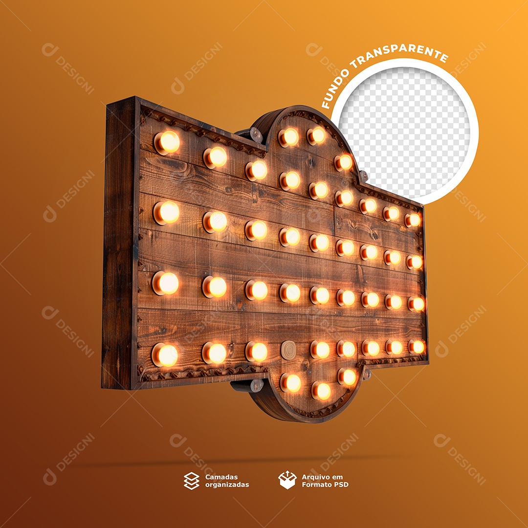 Elemento 3D Placa de Madeira com Luzes para Composição PSD