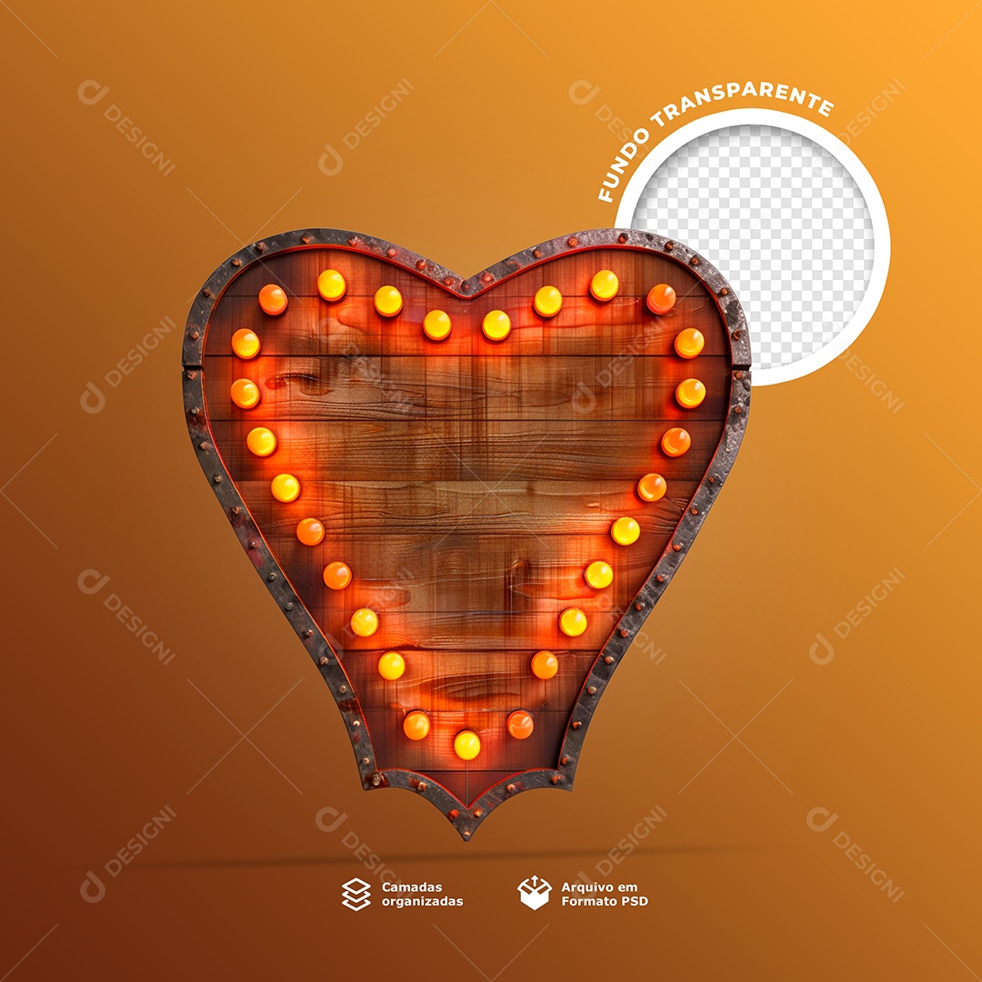 Elemento 3D Placa de Madeira com Luzes para Composição PSD