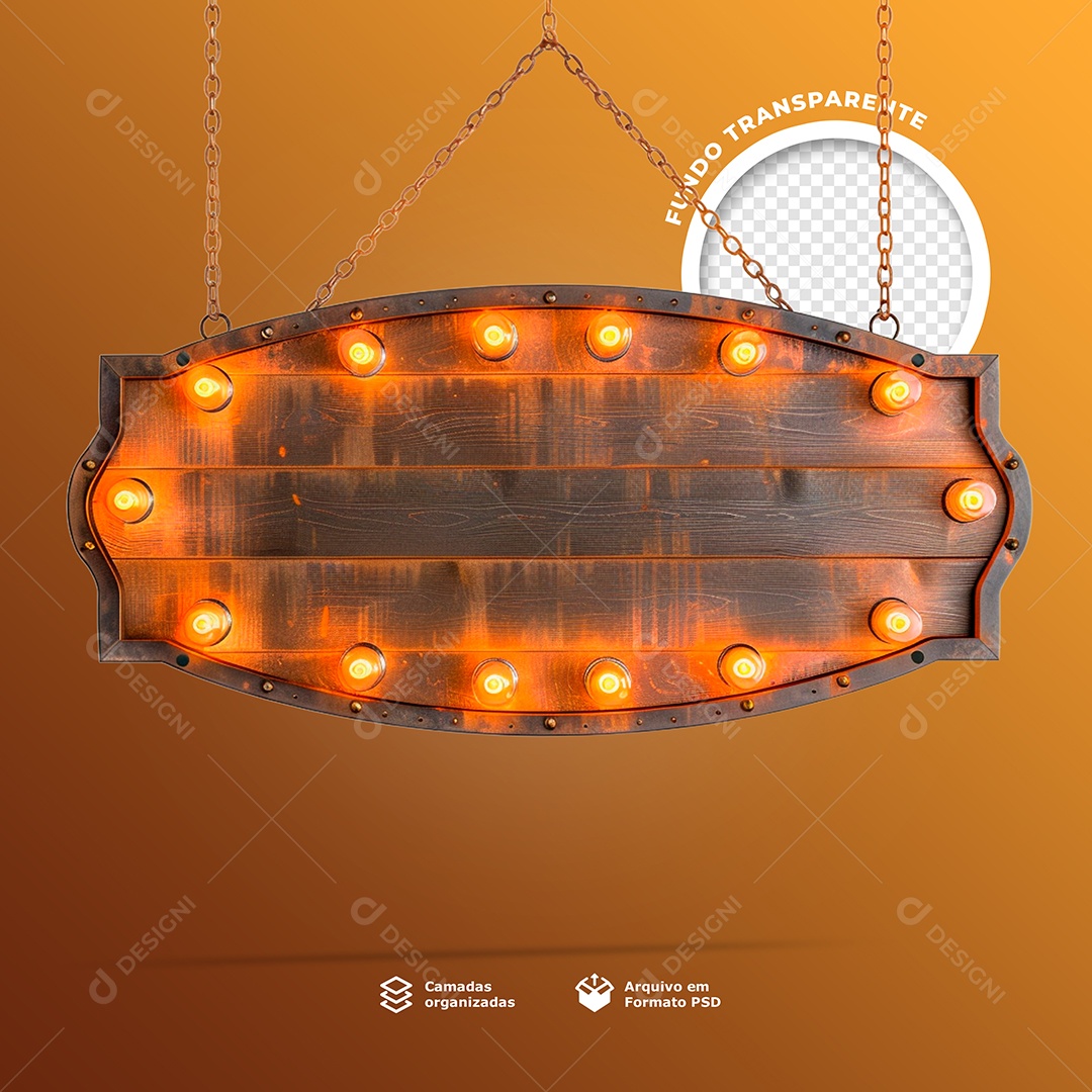 Placa de Madeira com Luzes Elemento 3D para Composição PSD