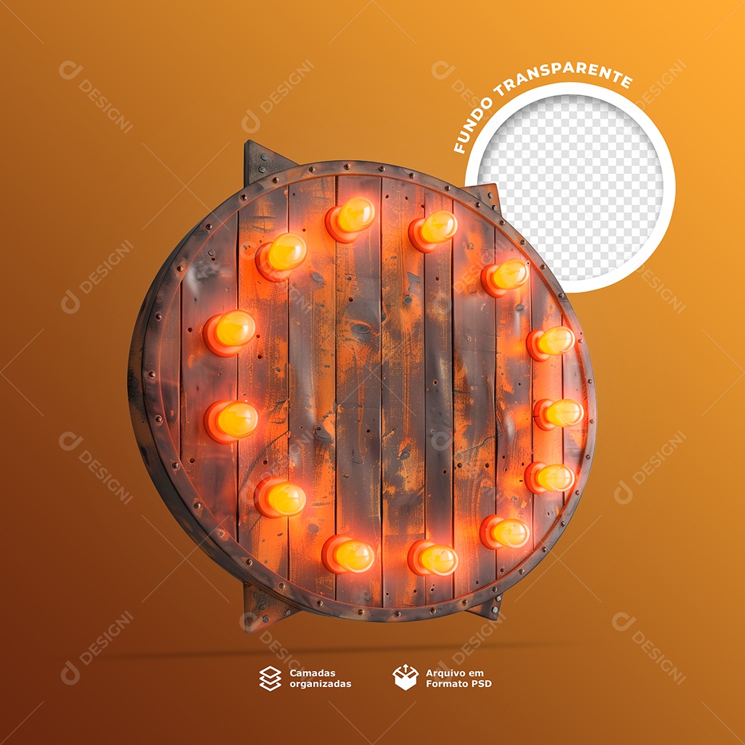 Painel de Madeira com Luzes Elemento 3D para Composição PSD