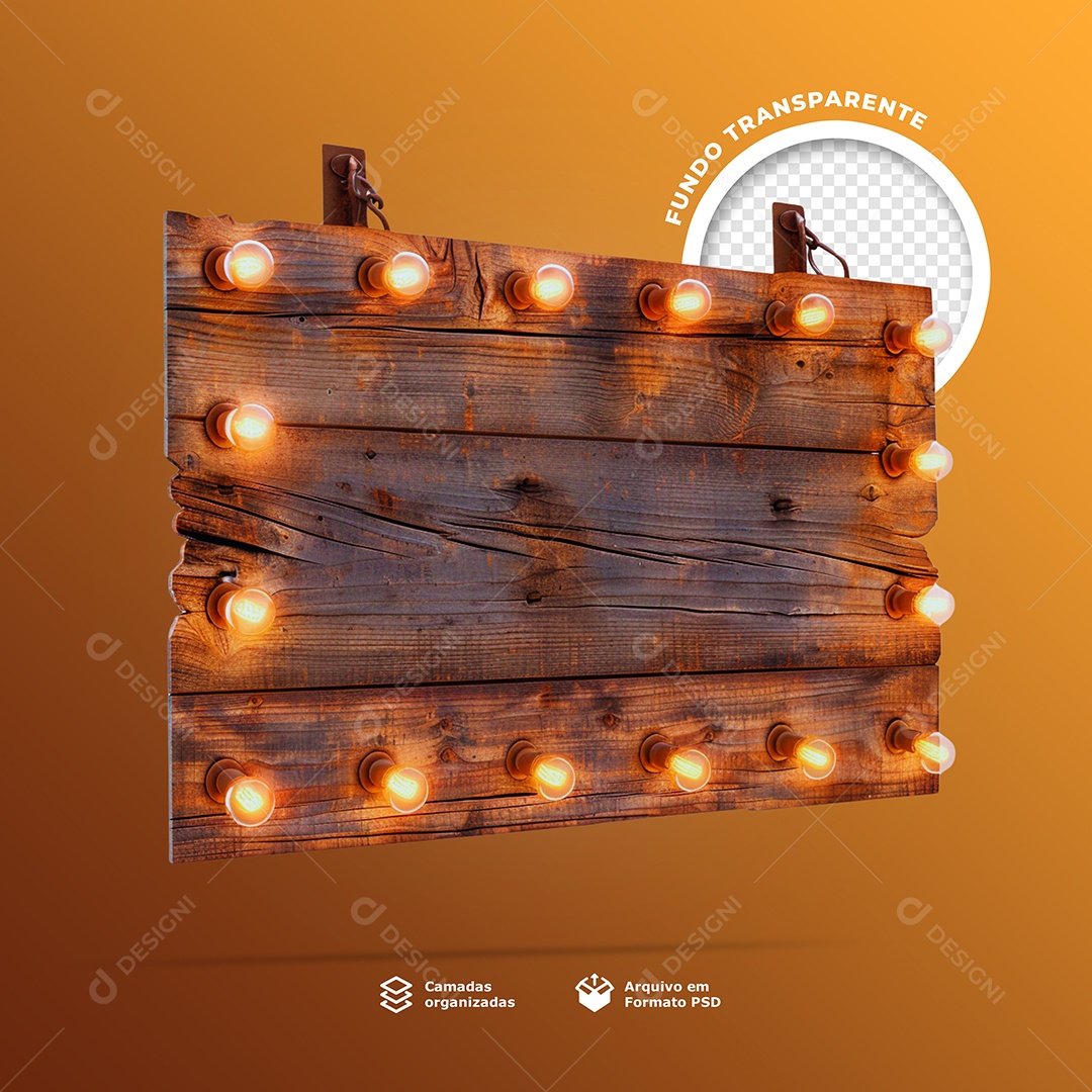 Placa de Madeira com Luzes Elemento 3D para Composição PSD