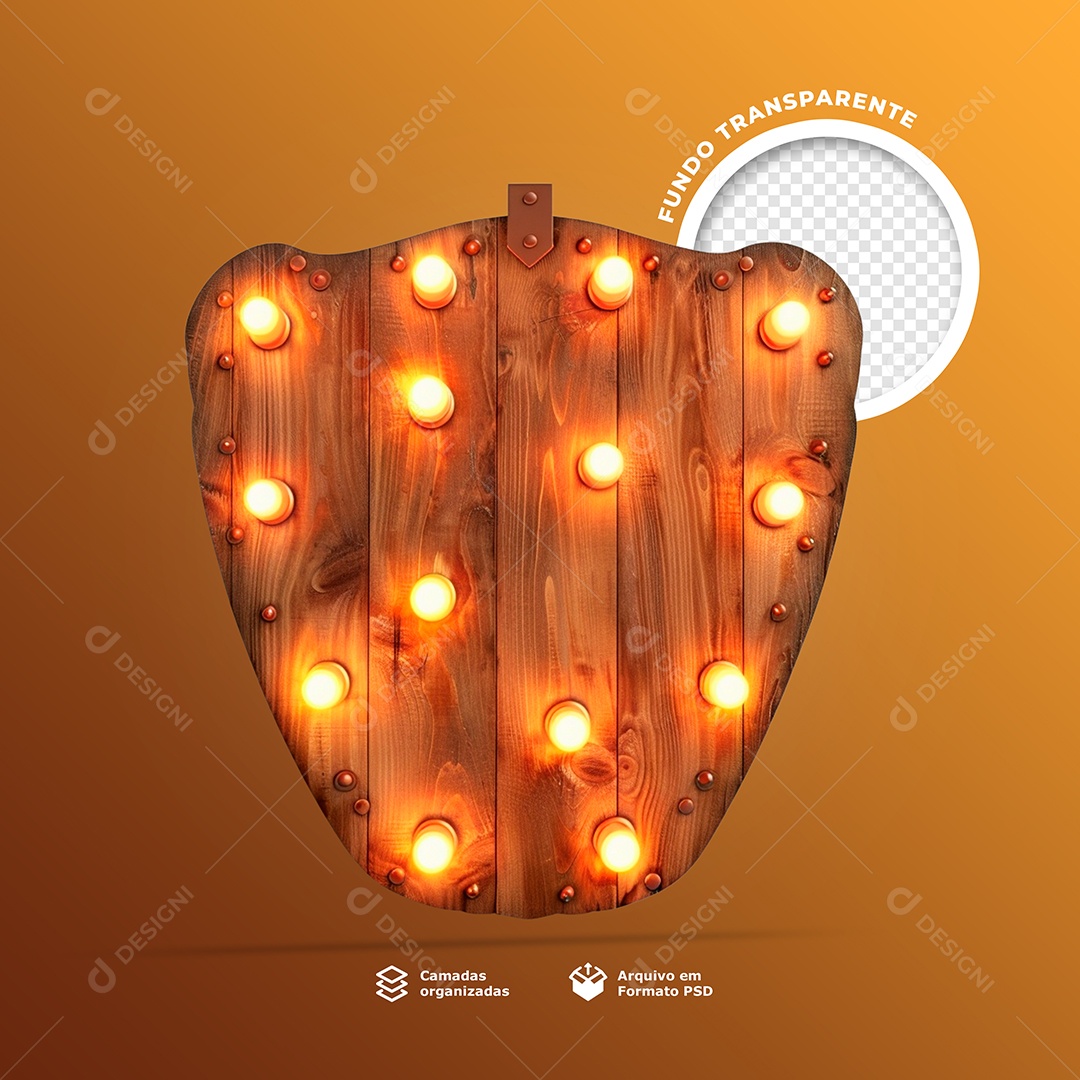 Placa de Madeira com Luzes Elemento 3D para Composição PSD