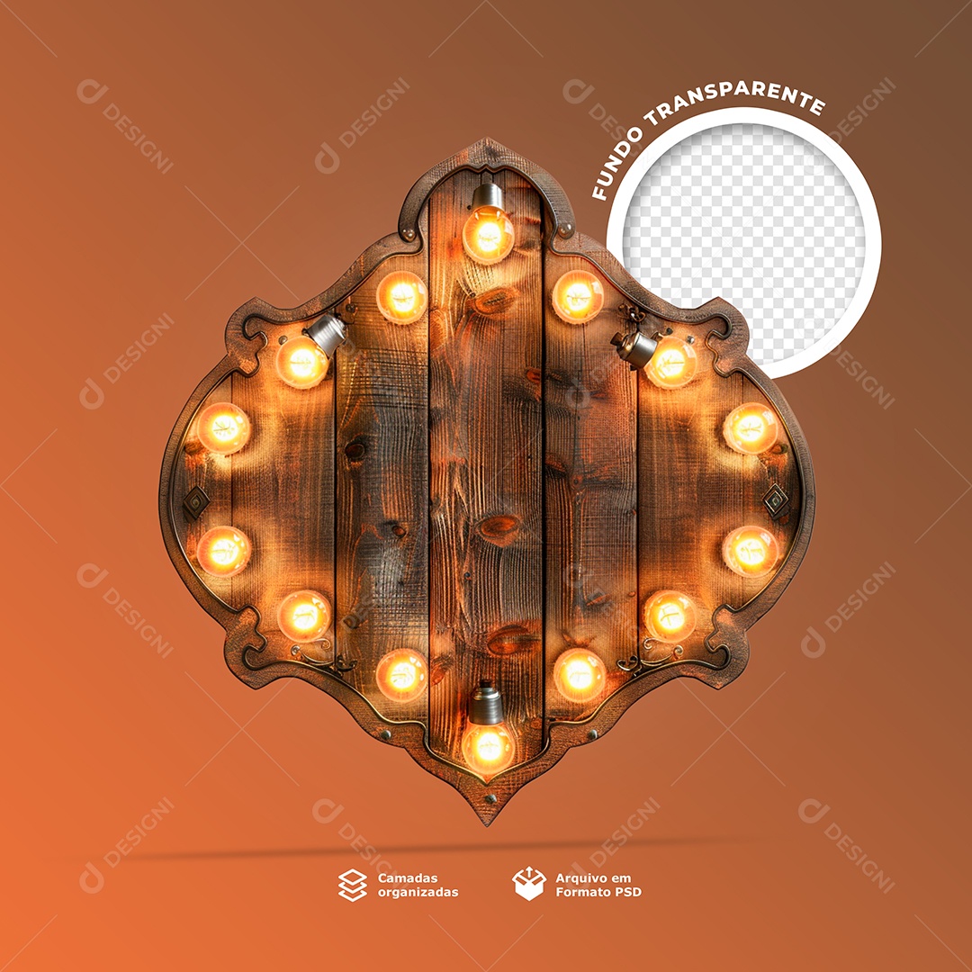 Placa de Madeira com Luzes Elemento 3D para Composição PSD