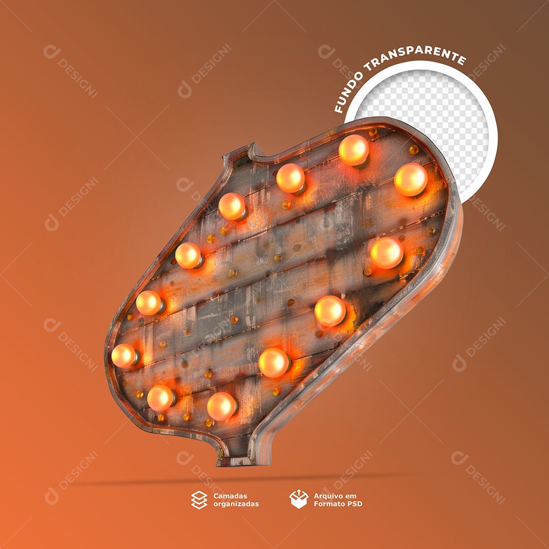 Placa de Madeira com Luzes Elemento 3D para Composição PSD