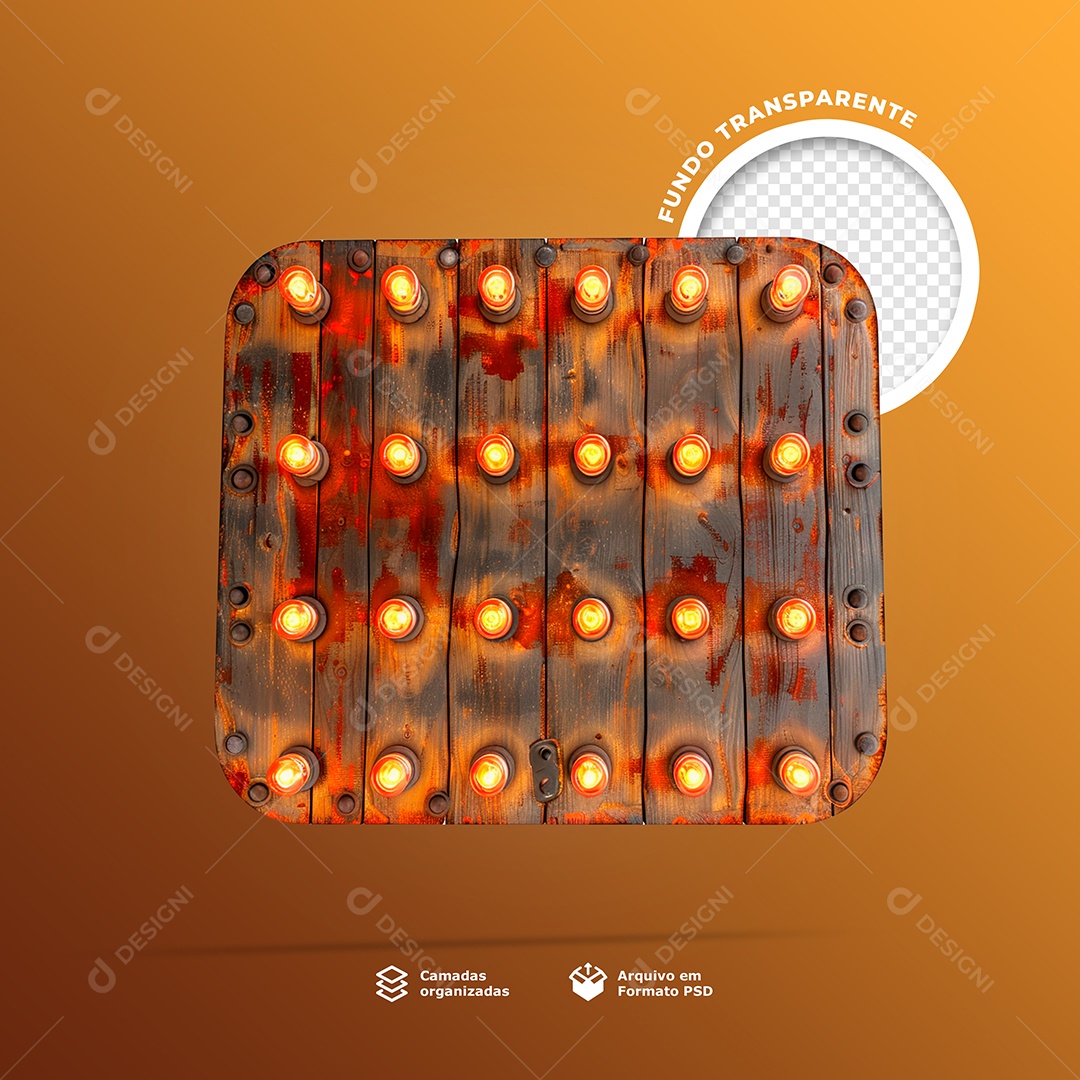 Placa de Madeira com Luzes Elemento 3D para Composição PSD