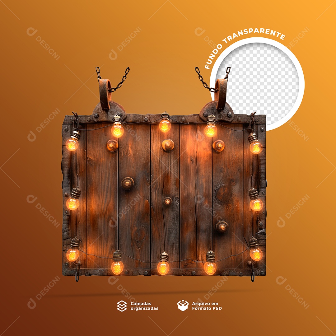 Placa de Madeira com Luzes Elemento 3D para Composição PSD