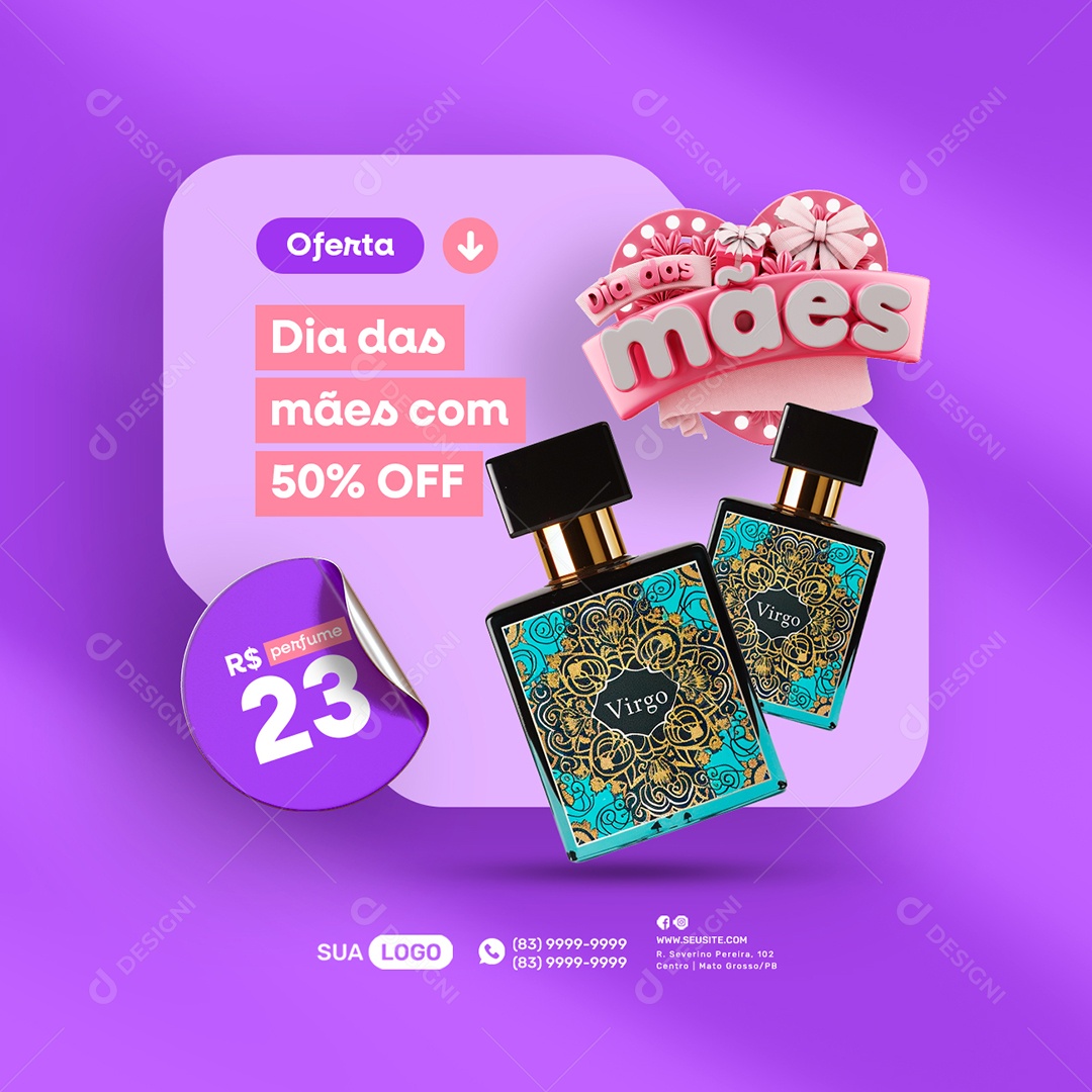 Perfumaria Perfumes Dia das Mães com 50% Off Social Media PSD Editável