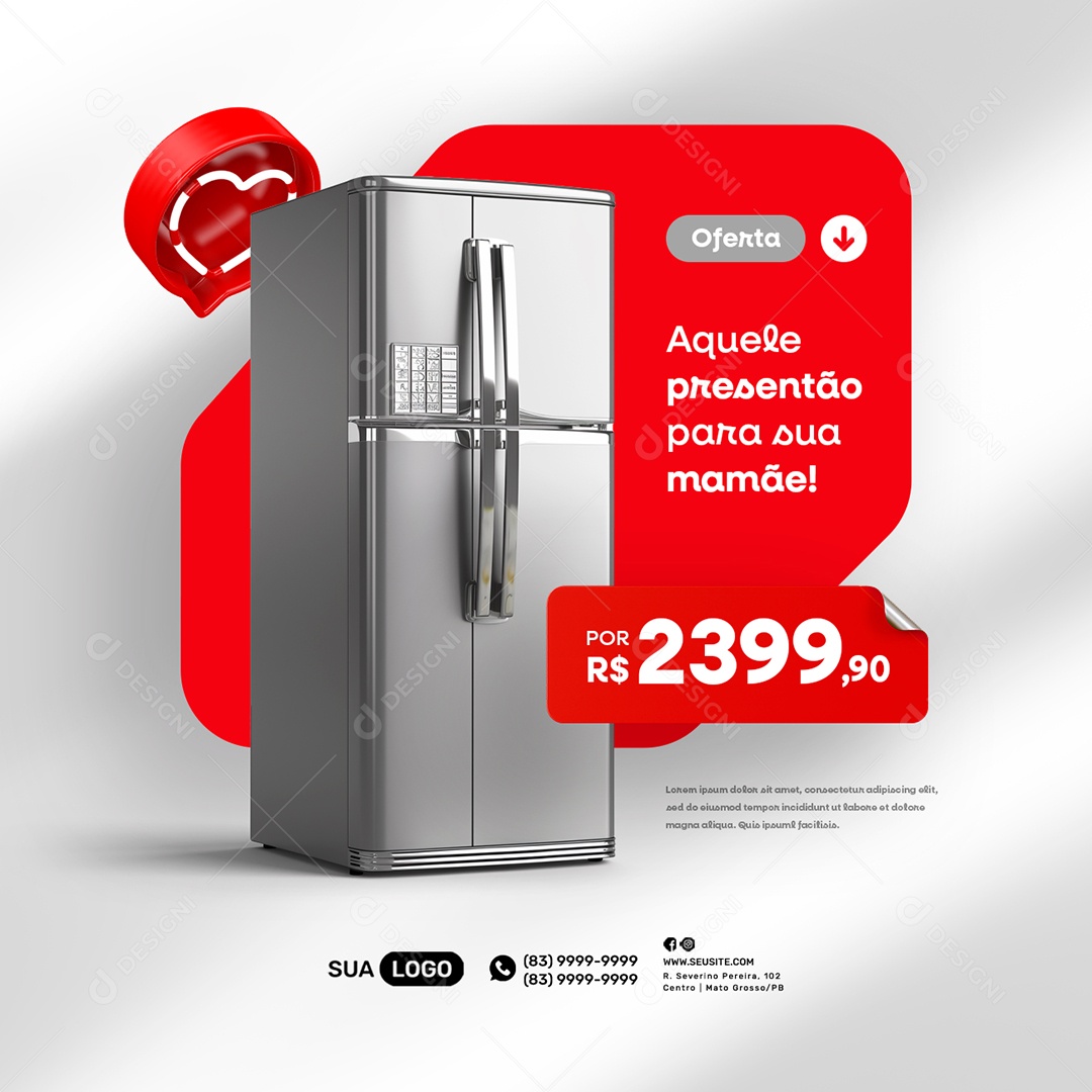 Semana das Mães Eletrodomésticos Geladeira Oferta Social Media PSD Editável