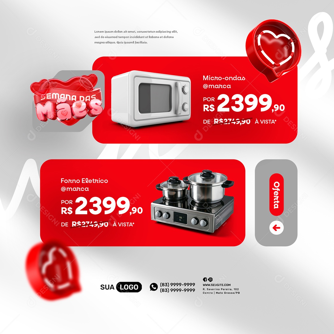 Semana das Mães Micro Ondas Forno Eletrico Oferta Social Media PSD Editável