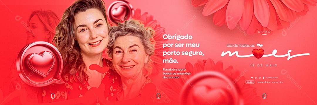 Social Media Carrossel Dia das Mães 12 de Maio Obrigado  PSD Editável