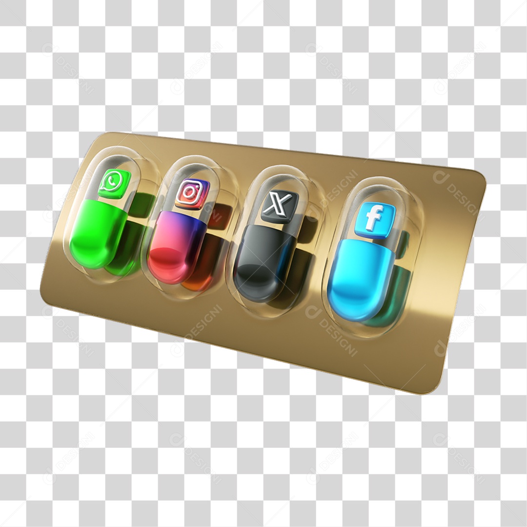 Elemento 3D Embalagem de Medicamento com Redes Sociais PNG Transparente